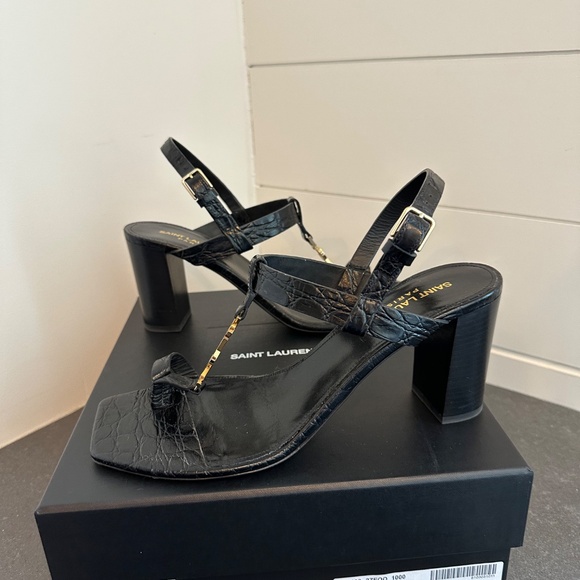 YSL Cassandra Blocked Heel Sandals Crocodile Embossed Leather 75 - Picture 2 of 8